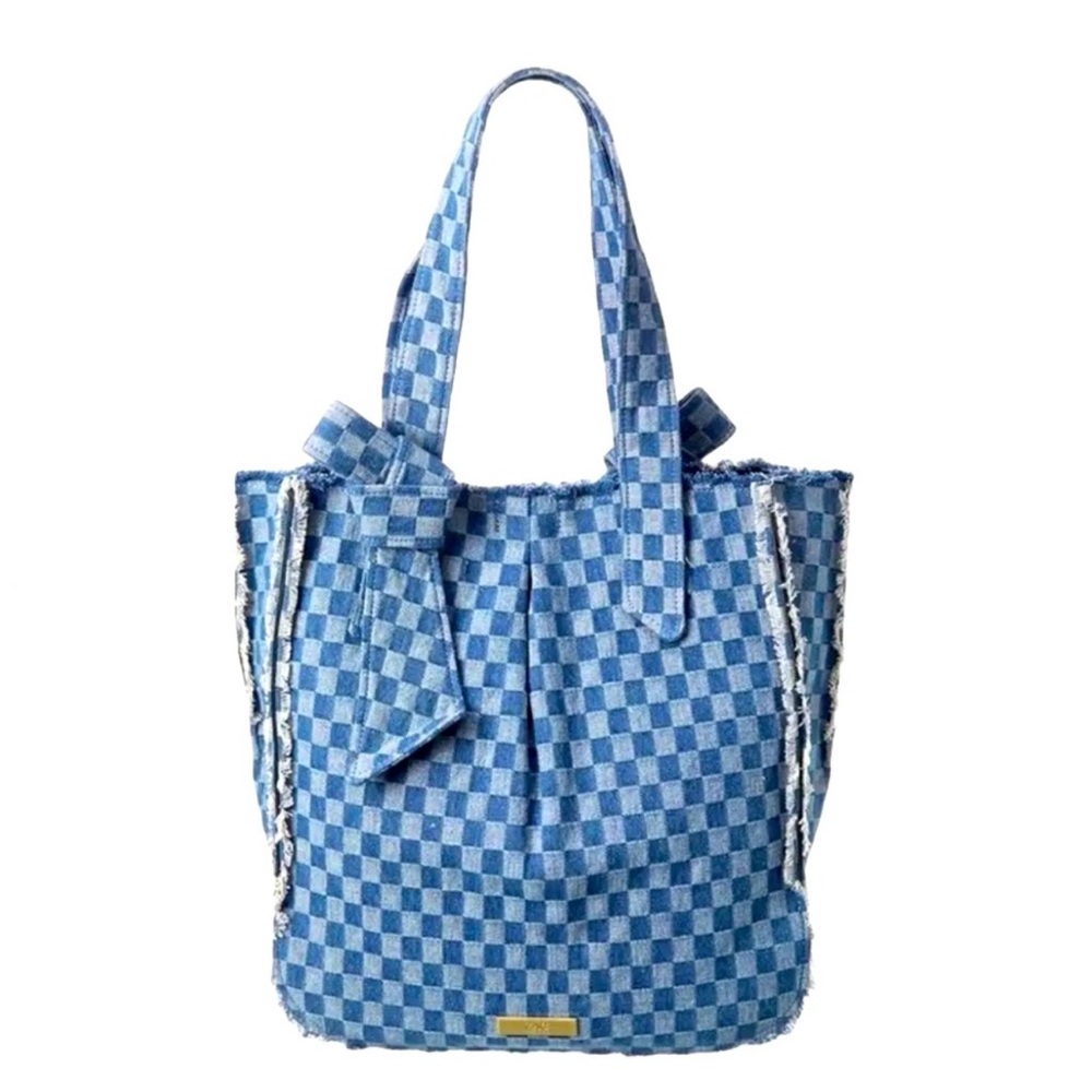 Zac Posen Anthea Denim Checkered Tote Bag NWT